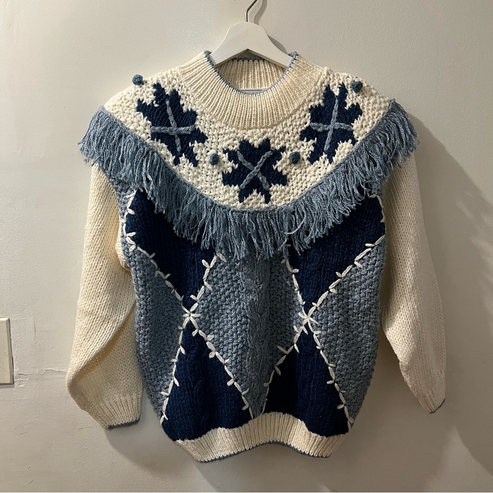 Cozy Blue and Cream Sweater